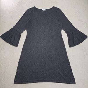 Calvin Klein Bell-Sleeve Sheath Sweater Dress Pull Over Womens Large Gray